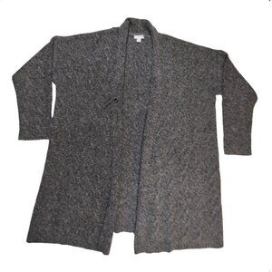 J. Jill Sweater Cardigan Open-Front Cotton Alpaca Long Chunky Knit Gray Medium